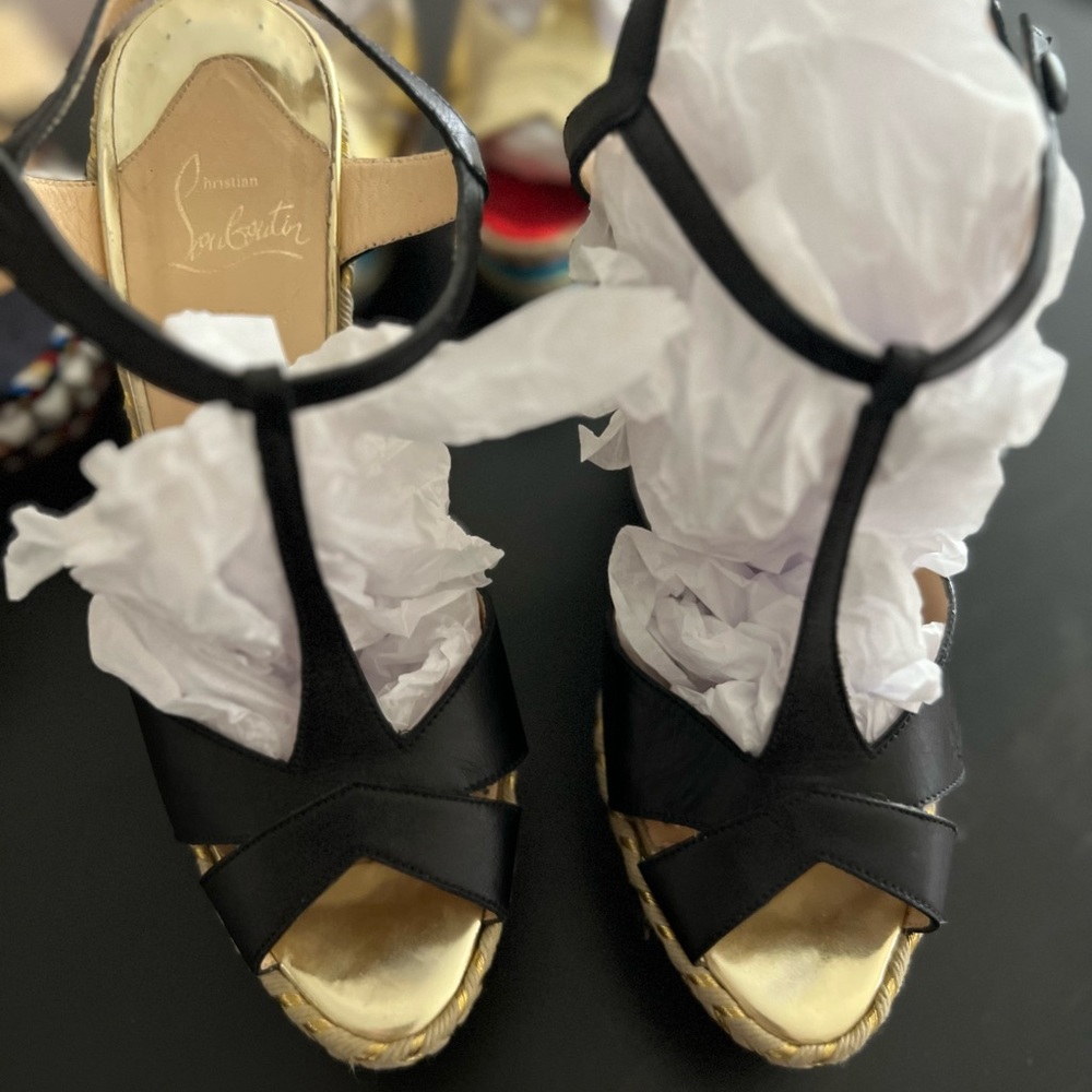 Black Christian Louboutin Red Sole Wedge Espadrilles